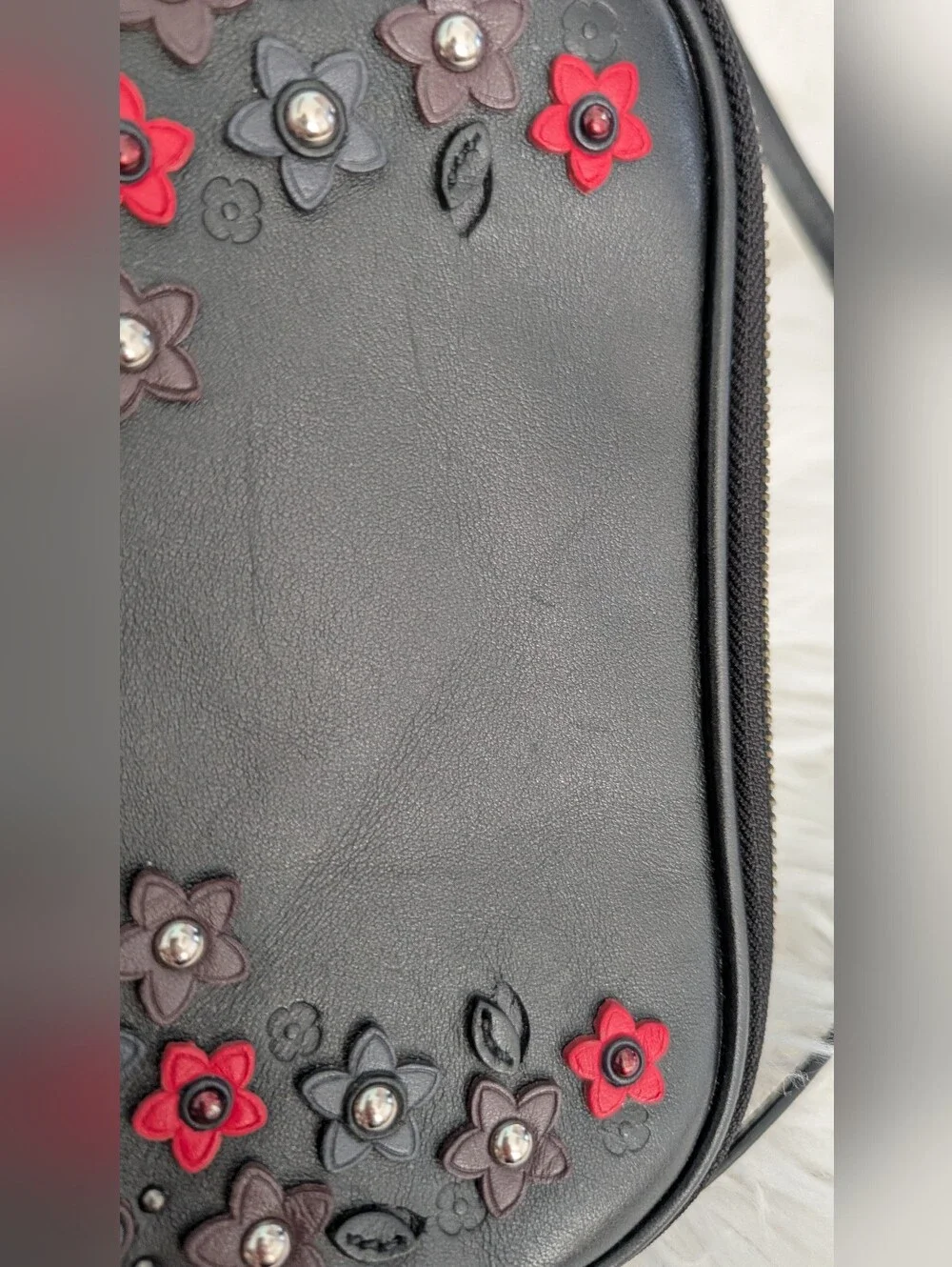 Coach Black Leather Floral Appliqué Small Crossbody